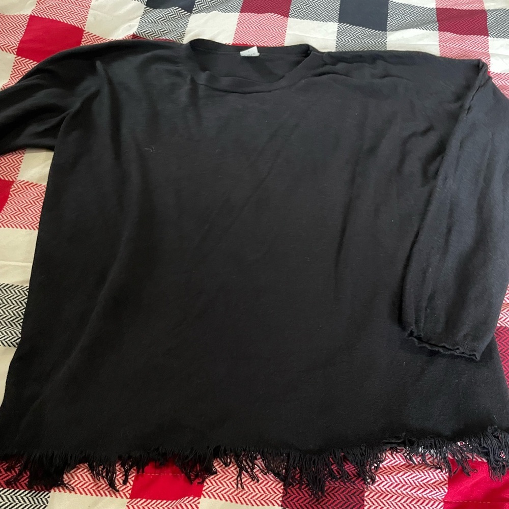 Sew in Love Large Black‎ Sweater with Fringe Trim! Perfect for Holiday Christmas